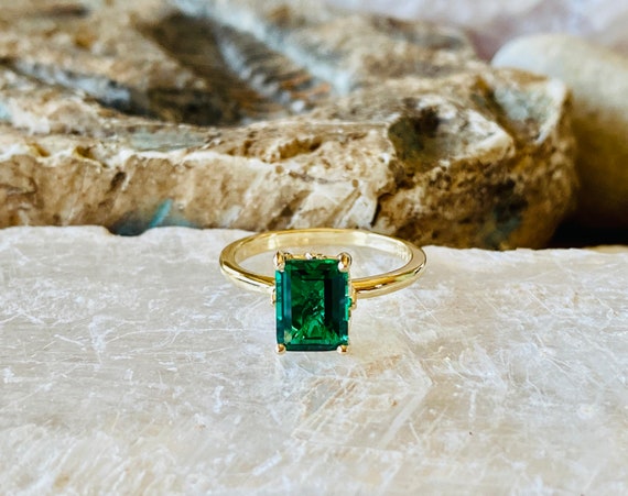 EMERALD CUT EMERALD RING WITH DIAMOND BAND – Anita Ko