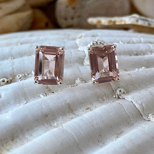 Emerald Cut Morganite Earrings, Morganite Stud Earrings, Gold Morganite Earrings, Silver Morganite Earrings, Emerald Cut Earrings