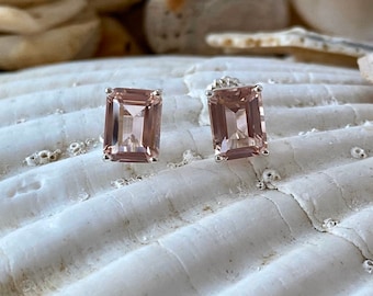 Pendientes de morganita talla esmeralda, pendientes de morganita, pendientes de morganita de oro, pendientes de morganita de plata, pendientes talla esmeralda