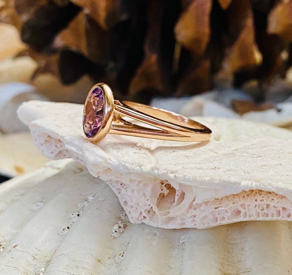 14k Rose De France Amethyst Ring Oval Cut Amethyst Ring 2.5
