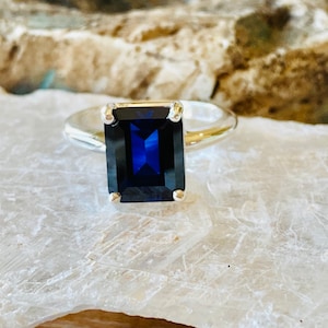 14k Sapphire Ring, Emerald Cut Sapphire Ring, Sapphire Engagement Ring, 4.00ct Sapphire Ring, Sapphire Solitaire, September Birthstone