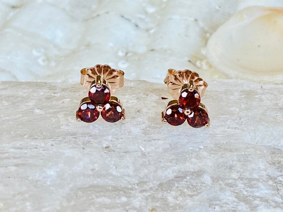 Three Stone Garnet Earrings Three Stone Garnet Earrings