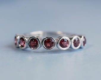 Rhodolite Garnet Bezel Ring, Garnet Band, Anniversary Band, Natural Garnet Ring