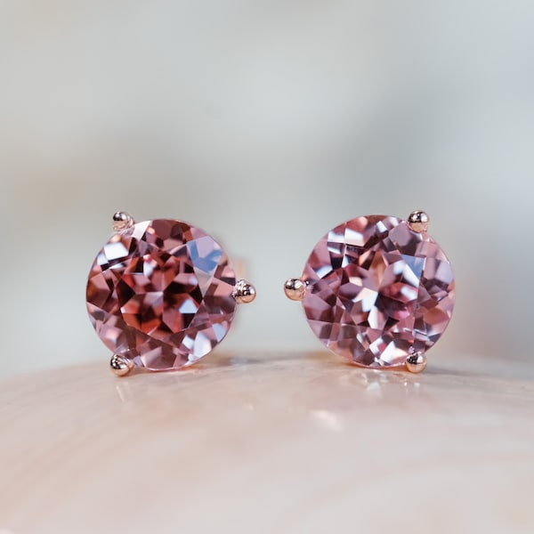 Pink Sapphire Earrings, Padparadscha Earrings, Pink Sapphire Stud Earrings, Padparadscha Sapphire Earrings, Bridesmaid Gift