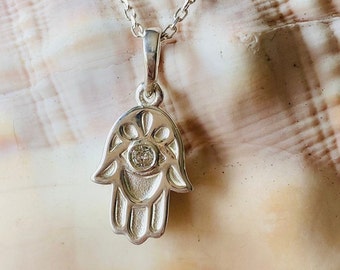 Protection Necklace, Diamond Hamsa Necklace, Gold Hamsa, Silver Hamsa, Dainty Hamsa Necklace, Hand of God, Fatima Necklace