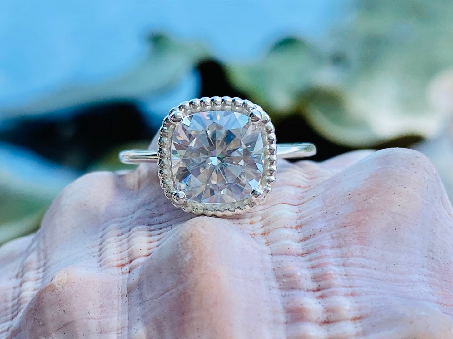 Moissanite rings cushion sale cut