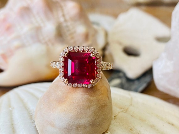 Buy Asscher Cut Ruby Engagement Ring, Moissanite Engagement Ring