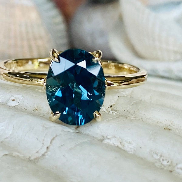 14k London Blue Topaz Ring, Oval Cut London Blue Topaz Ring, London Blue Topaz Engagement Ring, London Blue Topaz Solitaire Ring