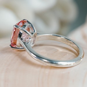 14k Padparadscha Sapphire Ring, Oval Pink Sapphire Ring, 2.5ct Pink Sapphire Ring, Padparadscha Sapphire Solitaire Ring, Cathedral Setting image 9