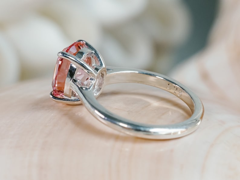 Anillo de zafiro Padparadscha de 14k, anillo de zafiro rosa ovalado, anillo de zafiro rosa de 2,5 qt, anillo solitario de zafiro Padparadscha, ajuste de catedral imagen 9