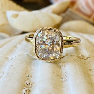 Cushion Cut Moissanite Ring, Bezel Set Cushion Cut Solitaire Ring, Engagement Ring, Bezel Setting, 3.00ct Moissanite Ring