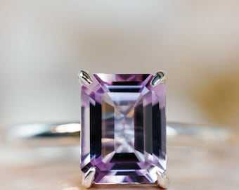 14k Rose De France Amethyst Ring, Emerald Cut Amethyst Ring, 2.5ct Amethyst Ring, Amethyst Solitaire, Lavender Amethyst