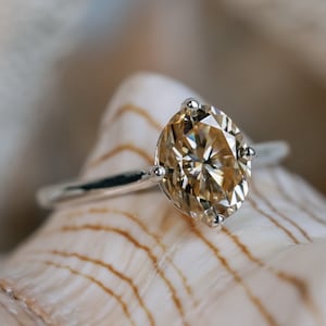 14k Champagne Oval Moissanite Engagement Ring, Champagne Moissanite  Ring, 2.00 Carat Oval Moissanite, Compass Setting, Conflict Free