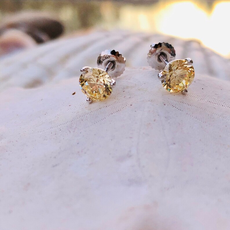 Canary Diamond Earrings Canary Yellow Stud Earrings Diamond Etsy