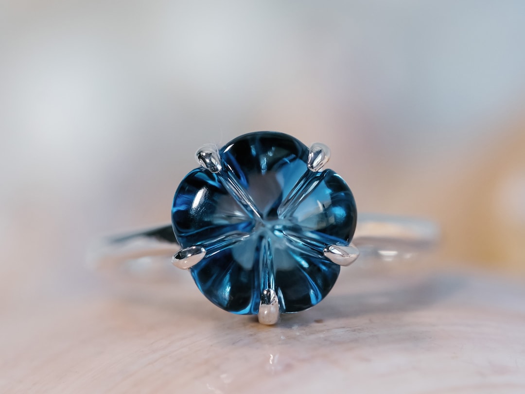 Flower Gemstone Ring, Five Petal Flower Ring, London Blue Topaz Ring ...