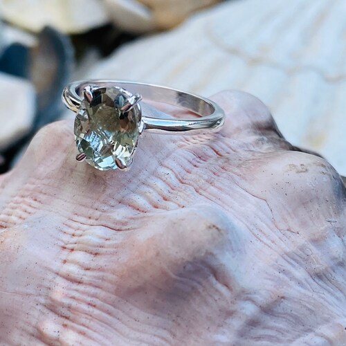 Prasiolite Ring, Green shops Amethyst Ring, 2.00ct Oval Ring, Prasiolite Solitaire Ring, Oval Prasiolite Ring, Unique Engagement Ring