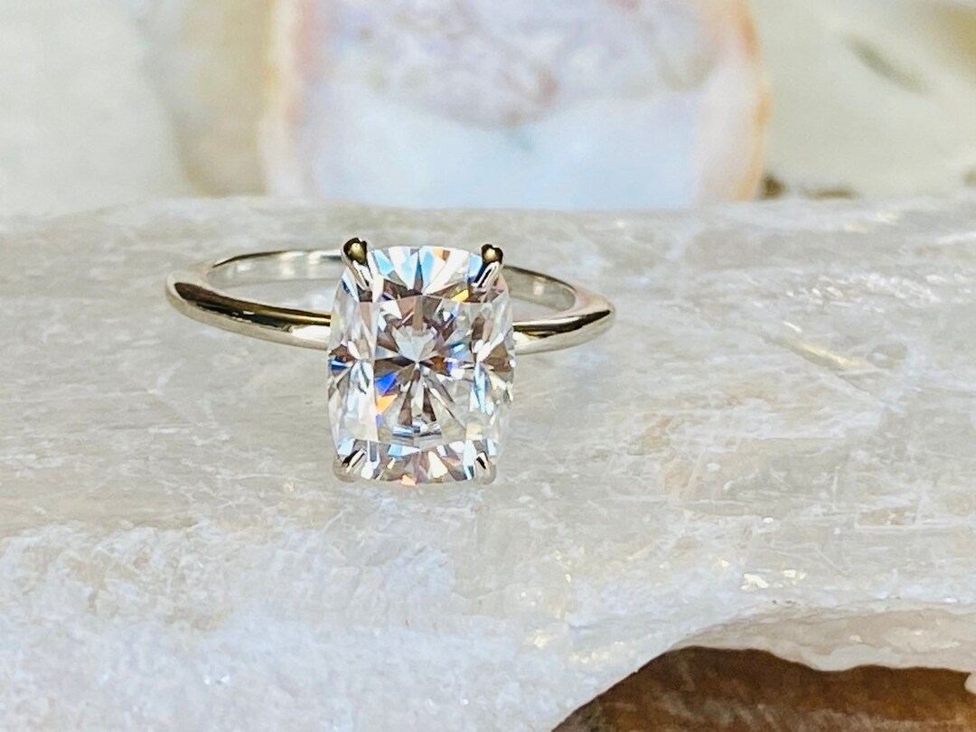 Antique Cushion Cut Moissanite Engagement Ring, Elongated Cushion Cut