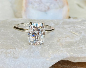 Antique Cushion Cut Moissanite Engagement Ring, Elongated Cushion Cut Ring, Moissanite Engagement Ring, Moissanite Solitaire, Conflict Free