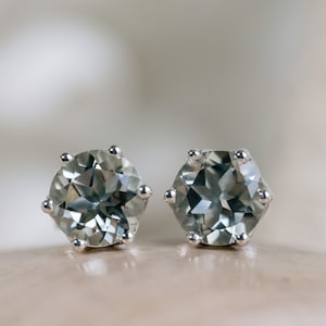 14k Prasiolite Stud Earrings, Silver Prasiolite Stud Earrings, Green Amethyst Earrings, Round Prasiolite Earrings, Bridesmaid Gift