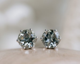 14k Prasiolite Stud Earrings, Green Amethyst Earrings, Bridesmaid Gift