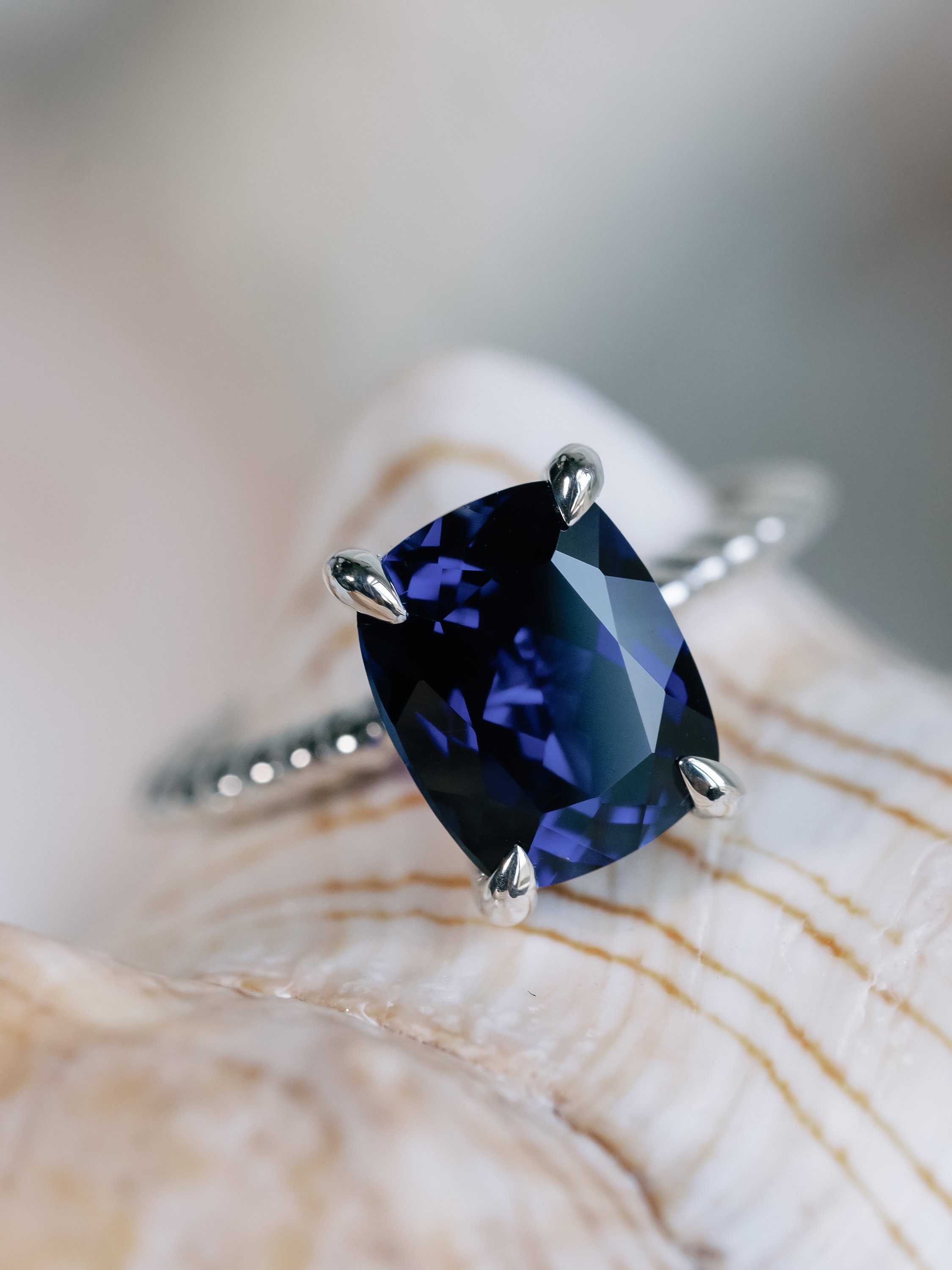 Buy Elongated Cushion Cut Sapphire Ring, 3.00ct Blue