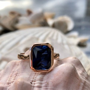 Radiant Cut Sapphire Ring, Sapphire Engagement Ring, Radiant Cut Ring, Sapphire Solitaire Ring,Bezel Set Sapphire Ring, September Birthstone image 9