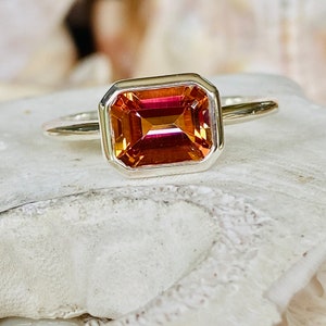14k Sunrise Mystic Topaz Ring, Sunrise Mystic Topaz, Emerald Cut Mystic Topaz, 2.00ct Emerald Cut, East West Topaz Ring