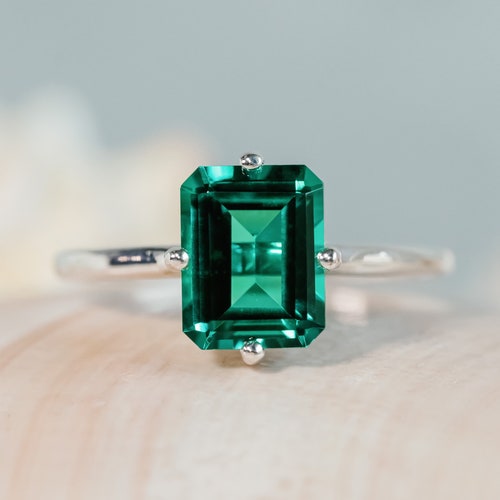 14k Emerald Ring, Green Emerald Ring, 3.00ct Emerald Ring, Compass Setting, May Birthstone