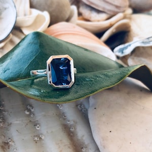 Radiant Cut Sapphire Ring, Sapphire Engagement Ring, Radiant Cut Ring, Sapphire Solitaire Ring,Bezel Set Sapphire Ring, September Birthstone image 1