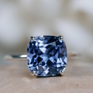 14k Sapphire Ring, Cornflower Blue Sapphire, Cushion Cut Sapphire Ring, Lab Created Sapphire, Conflict Free, Ethically Sourced