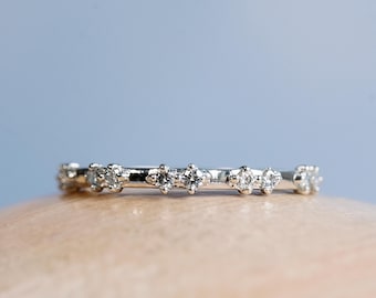 Lab Diamond Distance Band, Moissanite Wedding Band, Anniversary Gift, Dainty Wedding Band, Diamond Stacking Ring