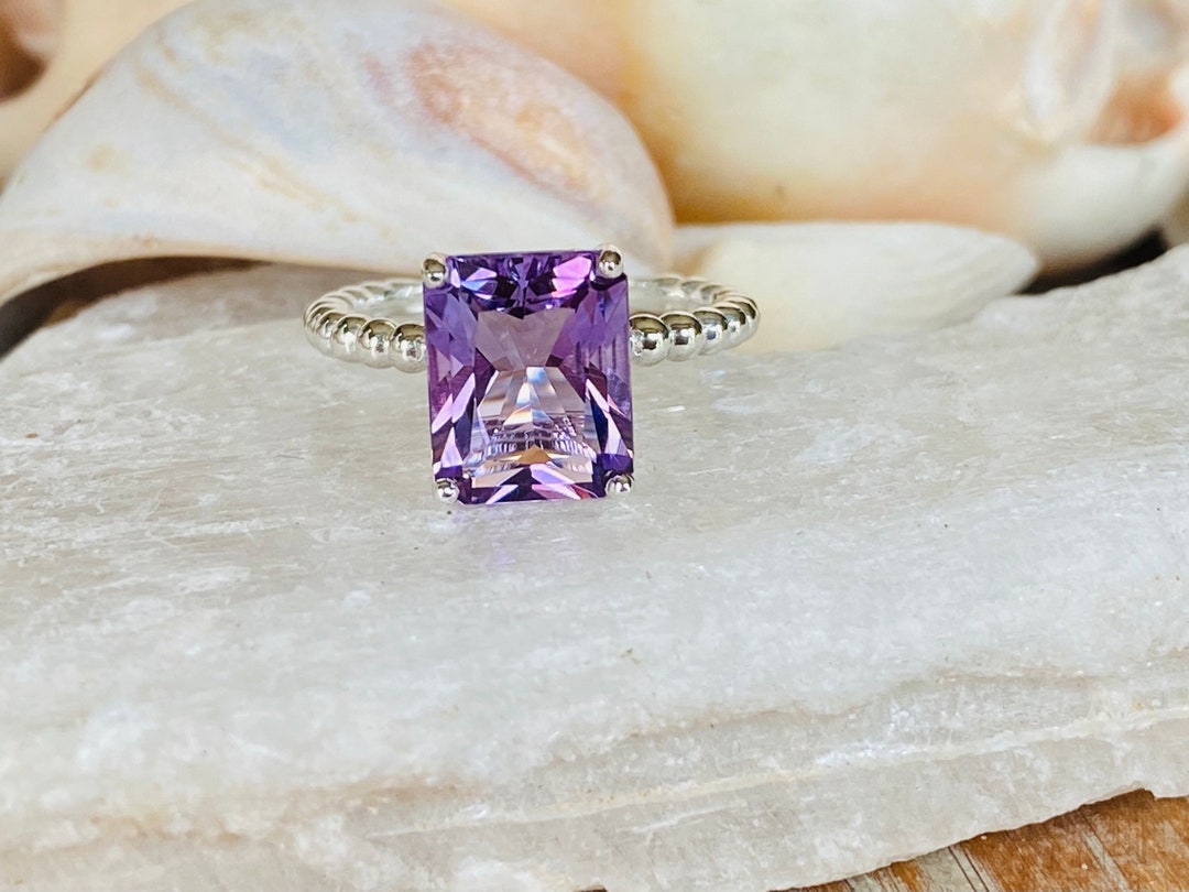 14k Rose De France Amethyst Ring, Radiant Cut Amethyst Ring, Large Amethyst Ring, Lavender