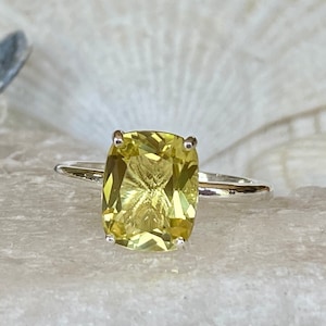 Bague citrine citron antique coussin 14 carats, bague citrine taille coussin allongée, taille coussin 3,50 carats, bague citrine citron, bague quartz citron