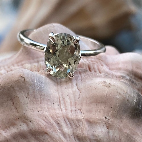 Prasiolite Ring, Green shops Amethyst Ring, 2.00ct Oval Ring, Prasiolite Solitaire Ring, Oval Prasiolite Ring, Unique Engagement Ring