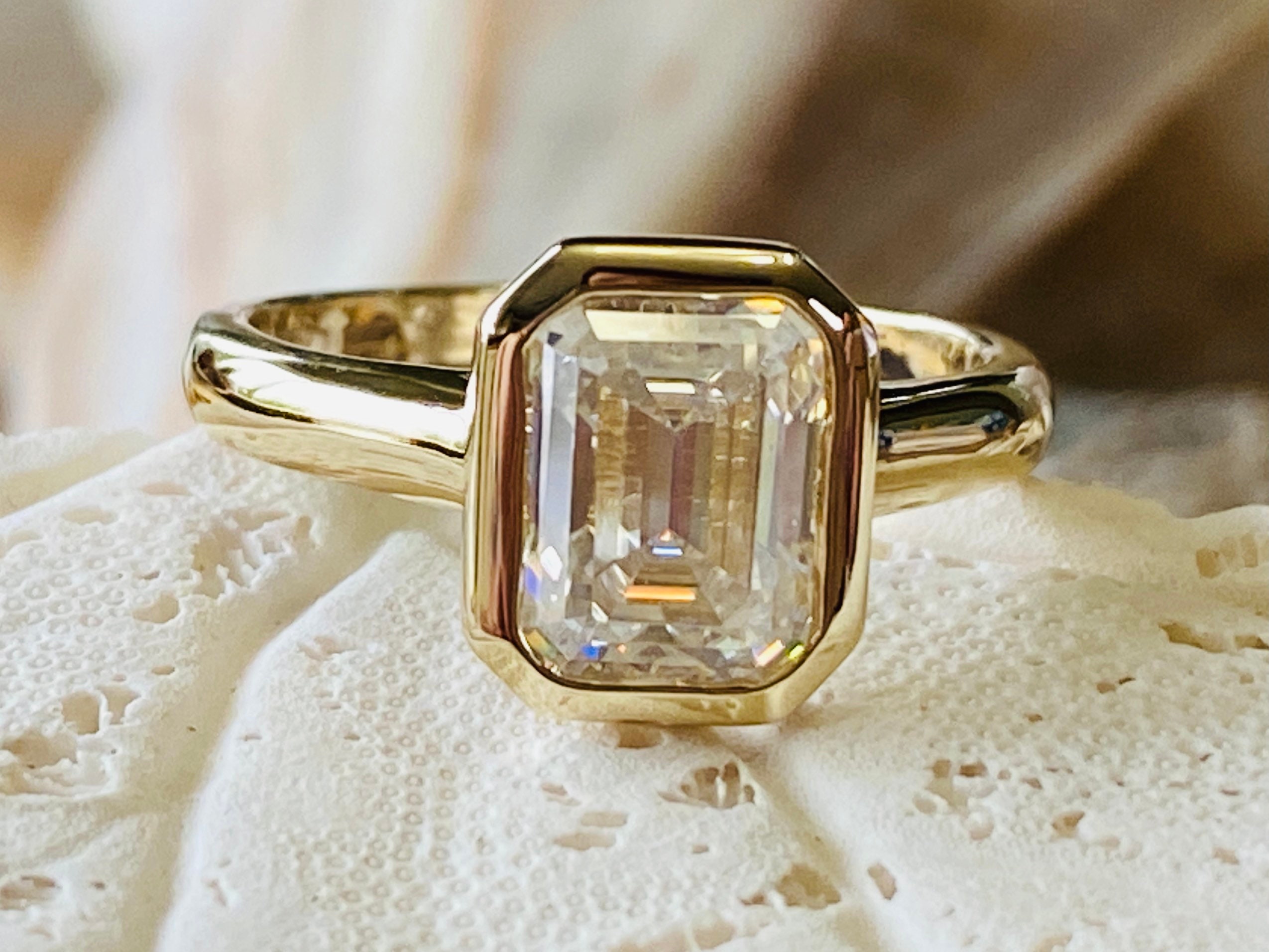 Emerald Cut Moissanite Engagement Ring, 2.00ct Emerald Cut Engagement Ring, Emerald Cut Solitaire Engagement Ring