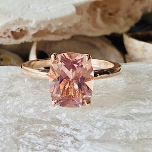 14k Gold Antique Cushion Morganite Ring, Morganite Engagement Ring, Elongated Cushion Cut Morganite Engagement Ring, 14k Morganite Ring