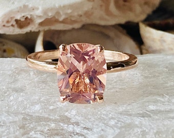 14k Gold Antique Cushion Morganite Ring, Morganite Engagement Ring, Elongated Cushion Cut Morganite Engagement Ring, 14k Morganite Ring