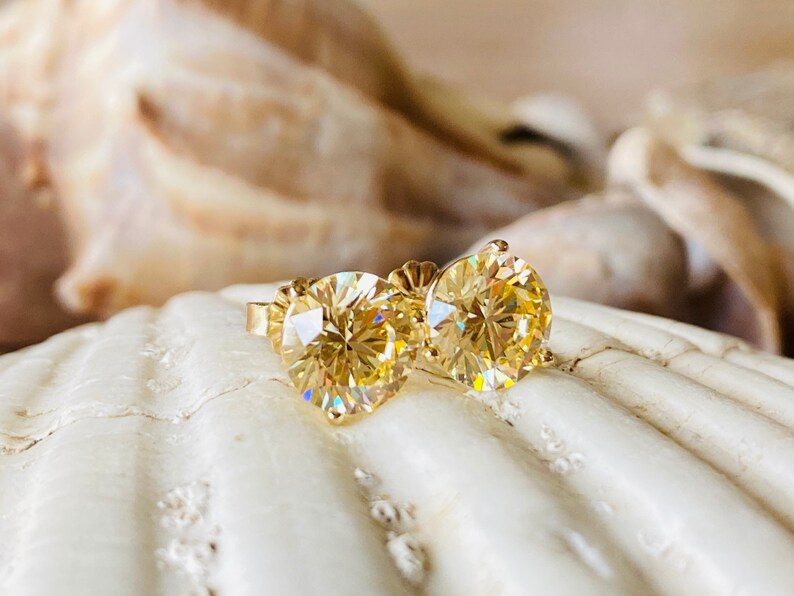 Canary Diamond Earrings Canary Yellow Stud Earrings Diamond Etsy