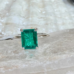 14k Gold Emerald Ring, Emerald Engagement Ring, Emerald Cut Engagement Ring, Emerald Solitaire Ring, May Birthstone