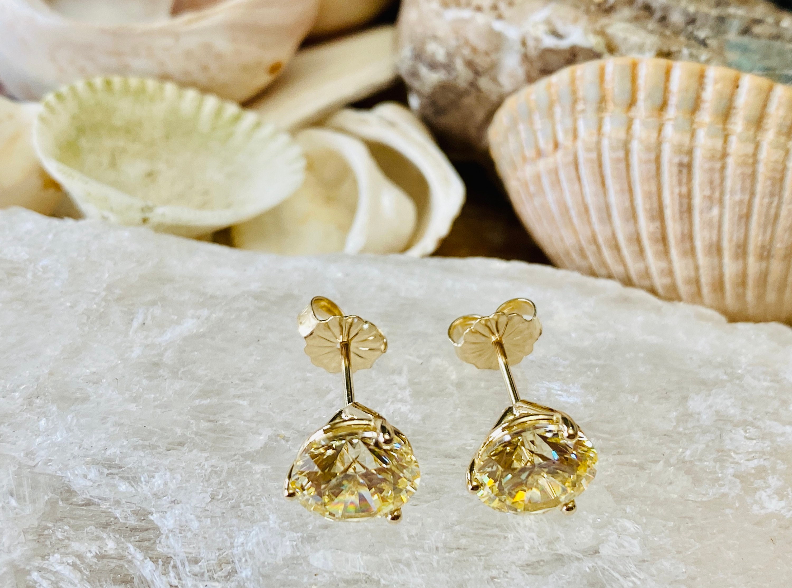 Canary Diamond Earrings Canary Yellow Stud Earrings Diamond Etsy