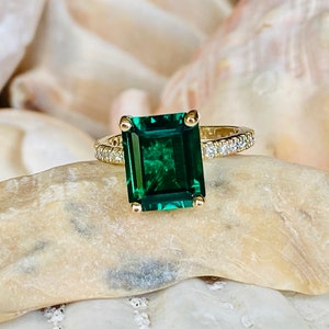 14k Emerald Engagement Ring, 14k Emerald Ring, Ring, Emerald Cut ...