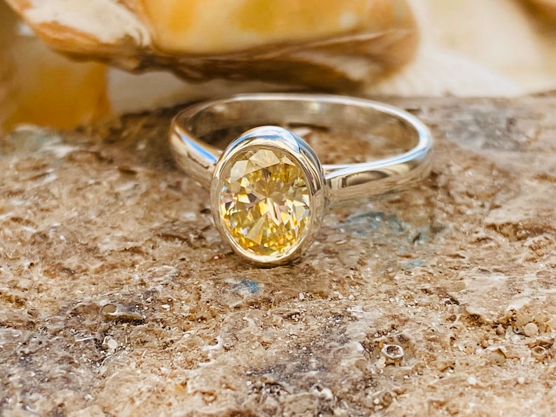 Canary Diamond Ring Yellow Diamond Engagement Ring Oval Etsy