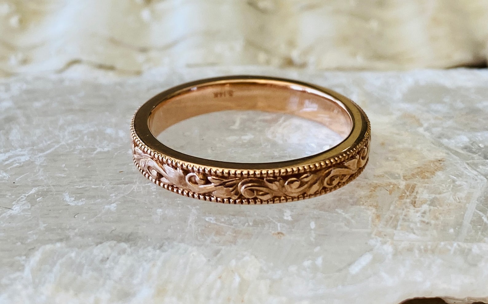Womens Vintage Style Wedding Band Floral Wedding Band Gold Etsy