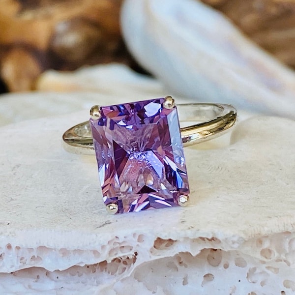14k Rose De France Amethyst Ring, Radiant Cut Amethyst Ring, 3.00ct Amethyst Ring, Large Amethyst Ring, Lavender Amethyst