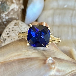 Gold Sapphire Ring, Cushion Cut Blue Sapphire Ring, Sapphire Engagement Ring, Solitaire Blue Sapphire, Something Blue, Mother's Day Gift