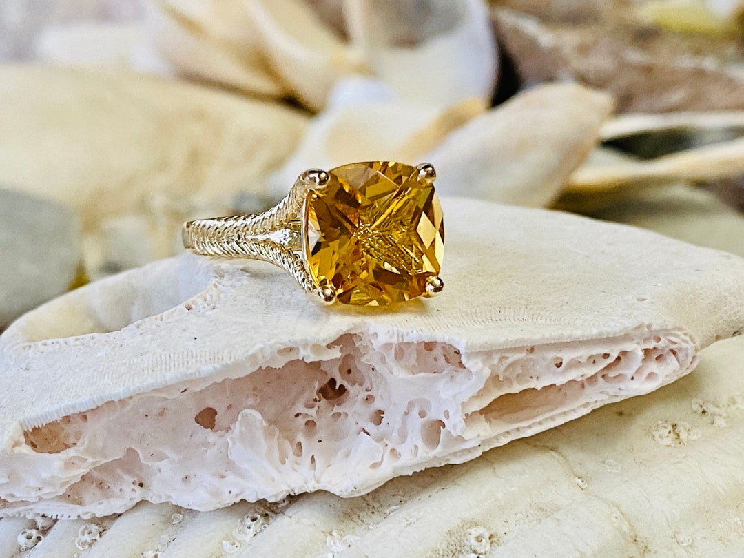 Citrine cushion cut best sale ring