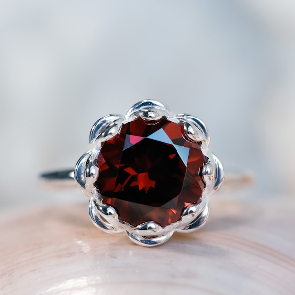 Large Garnet Ring, 14k Garnet Ring, Garnet and Silver Ring, January Birthstone, Gift for Her, Right Hand Ring