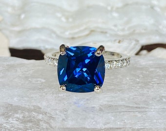 Cushion Cut Sapphire Ring, Sapphire Engagement Ring, Cushion Cut Engagement Ring, 4.00ct Cushion Cut Ring, Large Sapphire Ring