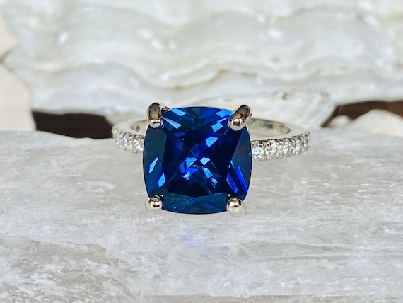 Cushion Cut Sapphire Ring Sapphire Engagement Ring Cushion Cut