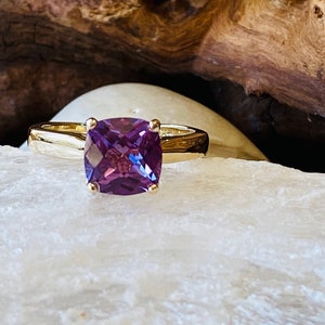 Alexandrite Ring, Alexandrite Engagement Ring, Gold Alexandrite Ring, Cushion Cut Alexandrite, June Birthstone, Bridesmaid Gift image 8